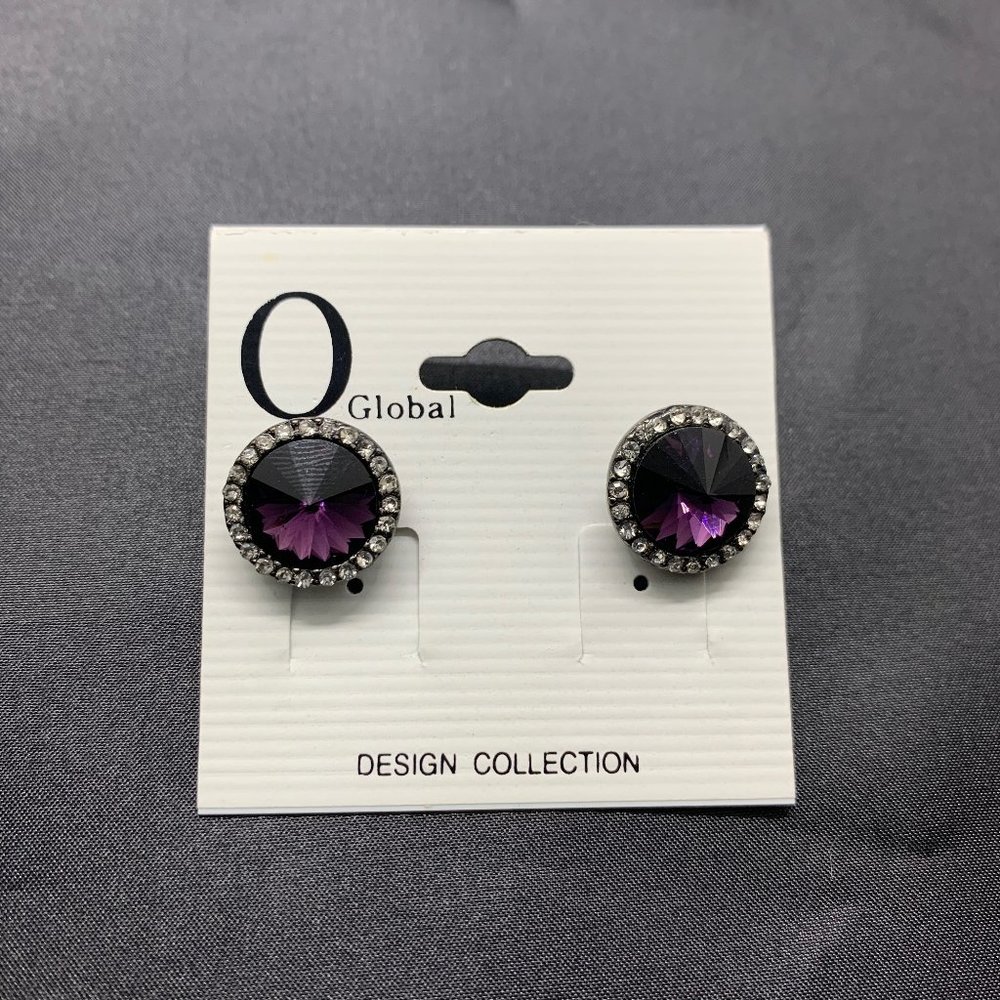 O Global Purple Jewel with Crystals Stud Earrings
